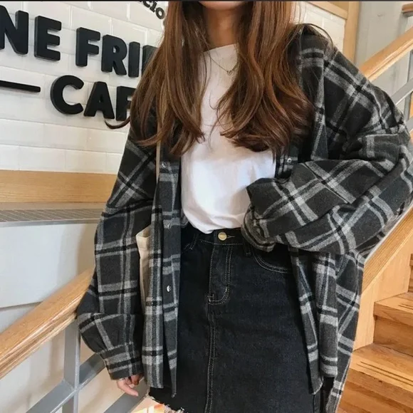 YesStyle Plaid Shacket Gray - Picture 1 of 4